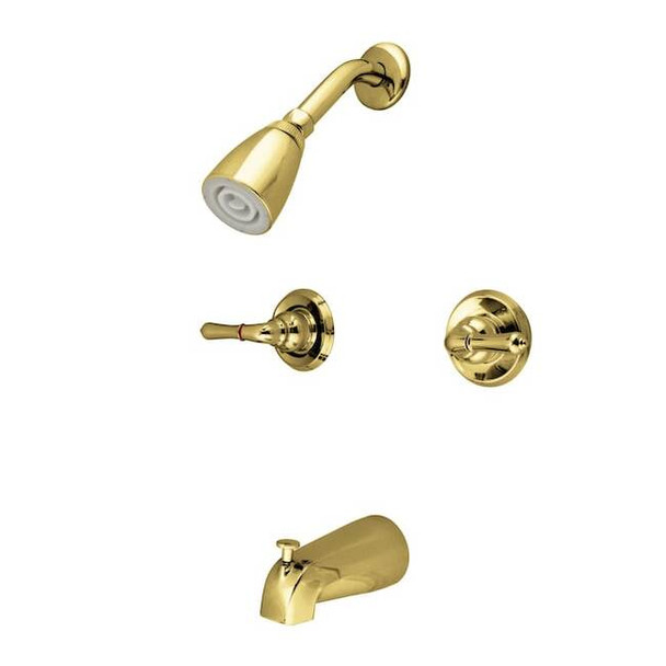 Kingston Brass Tub and Shower Faucet, Polished Brass, Wall Mount KB242
