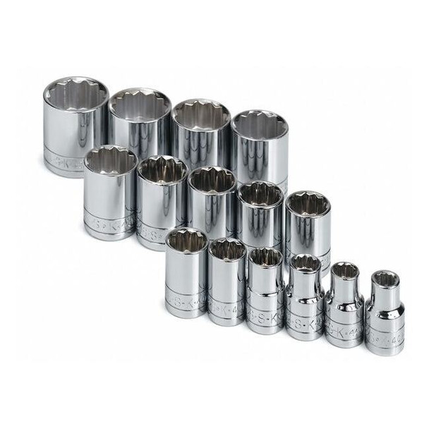 1/2" Drive Socket Set SAE 15 Pieces 3/8 in to 1 1/4 in , Chrome