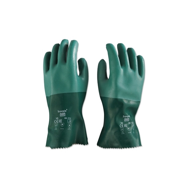 AlphaTec® 08-352 Neoprene Coated Gloves, Rough Finish, Size 10, Green Pack of 12
