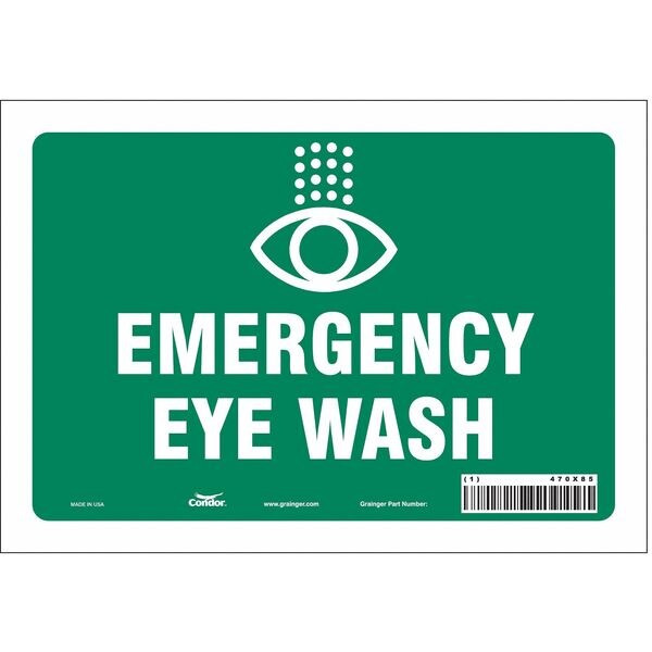 Emergency Eye Wash, 10 in W x 7 in H, Vertical Rectangle, Vinyl, 470X85