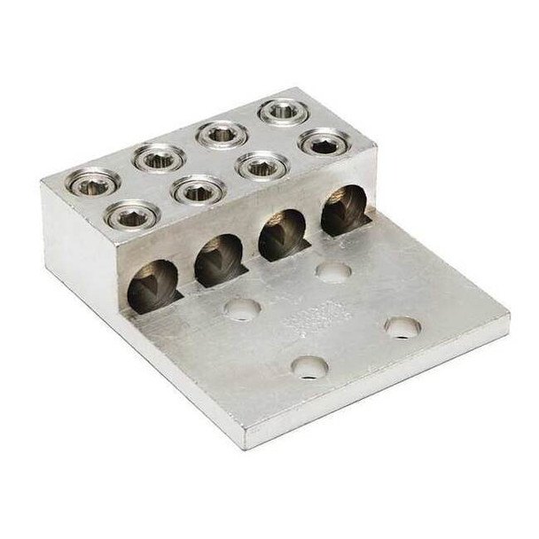Mechanical Lug, 600 kcmil Max, 4 Conductor, 4 Hole, 1/2 in Stud, Aluminum
