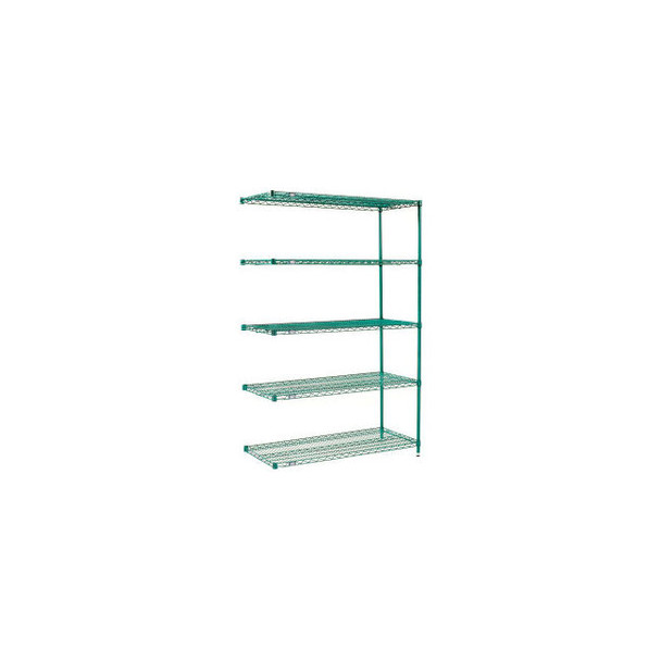 Nexel 5 Shelf Poly-Green Wire Shelving Unit Add On 48""W x 24""D x 63""H