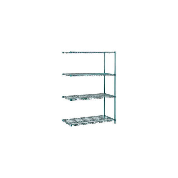 Nexel 4 Shelf Poly-Green Wire Shelving Unit Add On 36""W x 21""D x 54""H