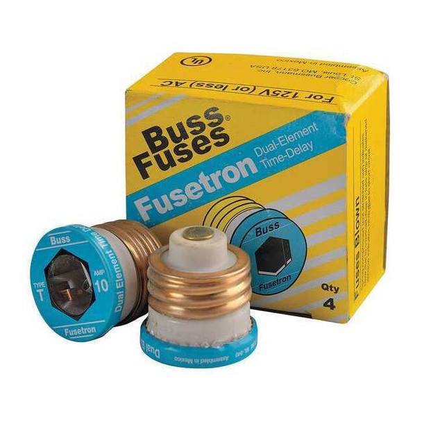 Eaton Bussmann Plug Fuse, 10A, 10kA at 125V AC, 4 PK T-10
