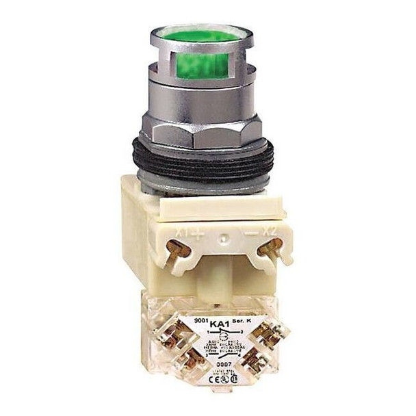 Schneider Electric Illuminated Push Button, 30 mm, SPDT, Green 9001K3L1GH13
