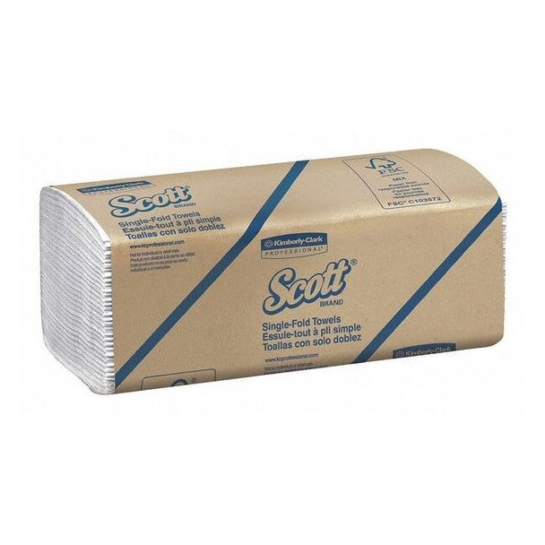 Scott Essential Single Fold Paper Towel, 1 Ply, 250 Sheets, White, 16 PK