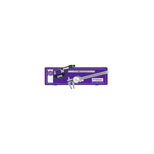 Fowler 52-095-007-0 3-Piece Dial Caliper Micrometer & Steel Rule Toolmakers Univ