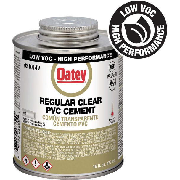 Oatey 16 Oz. Low Voc Regular Bodied Clear PVC Cement 31014V