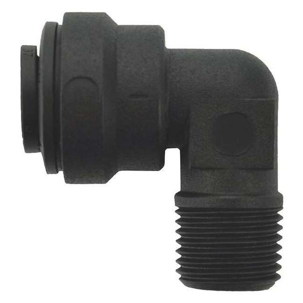 Push-Fit Elbow Fitting, 1/4 in Tube Size, Polypropylene, Black, 10 PK