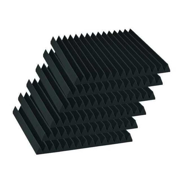 Acoustic Foam, 1.1 NRC, Foam, 24 in W, 24 in L, 4 in Thick, Gray, 6 PK