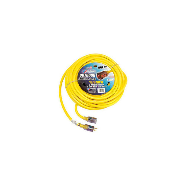 U.S. Wire 68100 100 Ft. Single Tap Extension Cord w/ Lighted Ends 10/3 Ga. SJWT-