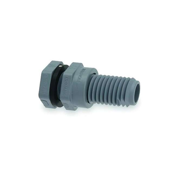 Bulkhead Tank Fitting, 1-1/2", PVC/FPM, FPT x FPT