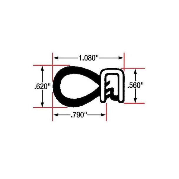 Trim Seal, EPDM, 10 ft Length, 1 1/16 in Overall Width, Style: Side Bulb