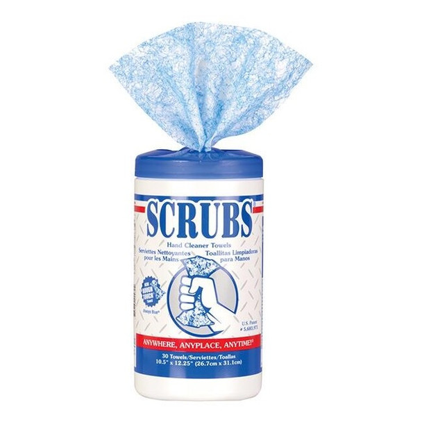 Scrubs® Hand Cleaner Towels, Blue, 6 Containers/30 ea