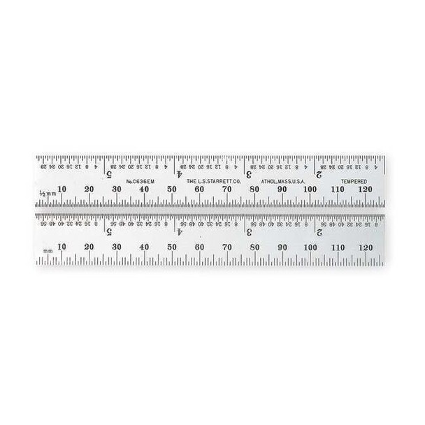 Starrett Steel Rule,6In,Type 36,1 Blank End C636EM-6