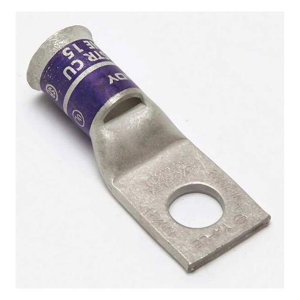 One-Hole Compression Lug, 3/0 AWG Max, 1/2 in Stud, Short Barrel, Copper, Purple