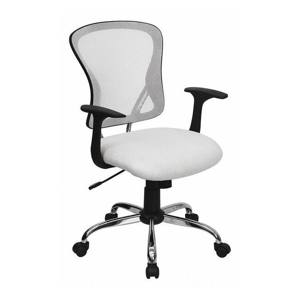 Flash Furniture Task Chair, 18" to 22", Fixed Arms, White H-8369F-WHT-GG