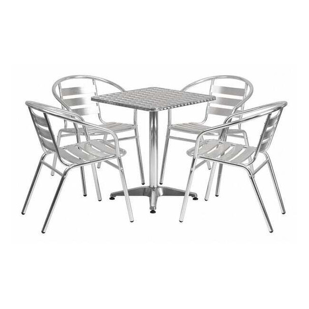 Square Table Set, Aluminum, Plastic, Stainless Steel, Grey