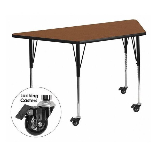 Trapezoid Activity Table, Chrome, Laminate, Particleboard, Steel, Wood Grain