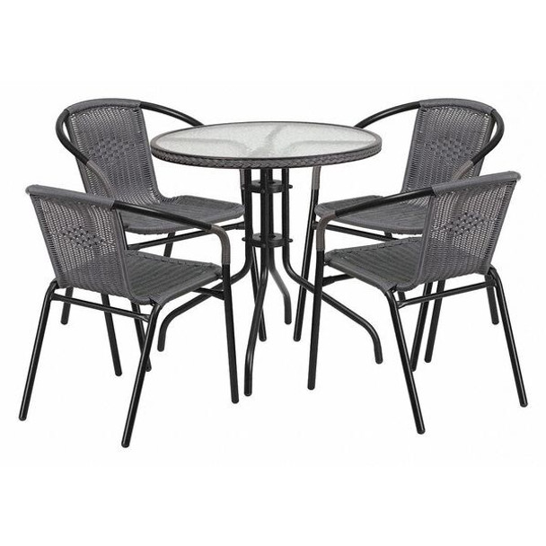 Flash Furniture Table Set w/Rattan Chair,Rnd,Gray,28" TLH-087RD-037GY4-GG