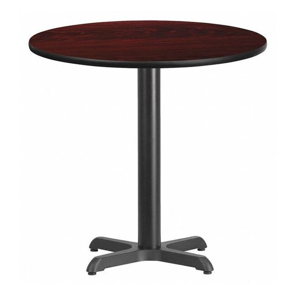 Round Mahogany Laminate Table w/Rnd Base,30", Mahogany