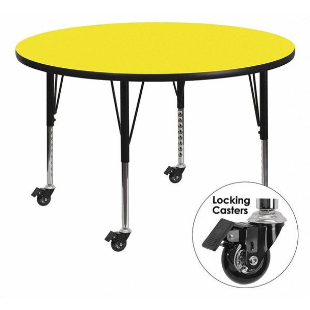 Flash Furniture Activity Table,Round,Yellow,48" XU-A48-RND-YEL-H-P-CAS-GG