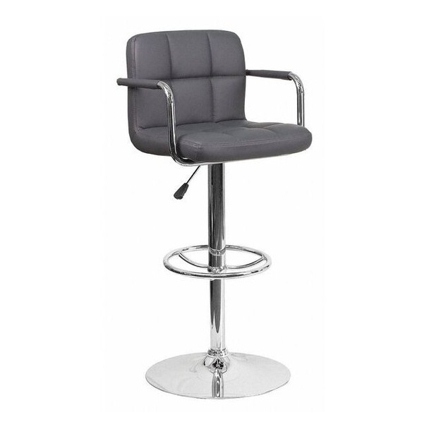 Flash Furniture Gray Quilted Vinyl Barstool,Adj Height CH-102029-GY-GG