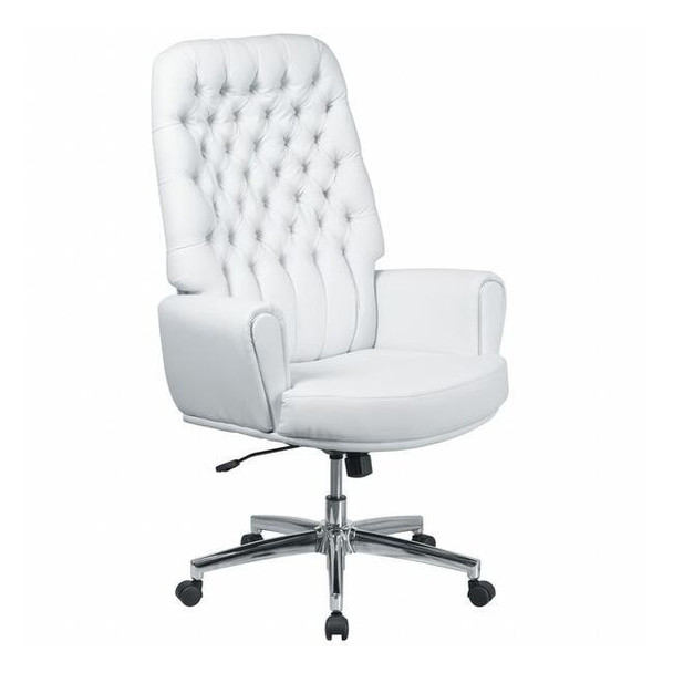Executive Chair Fixed Arms, 18-3/4" to 21-1/2" Height, Leather, White