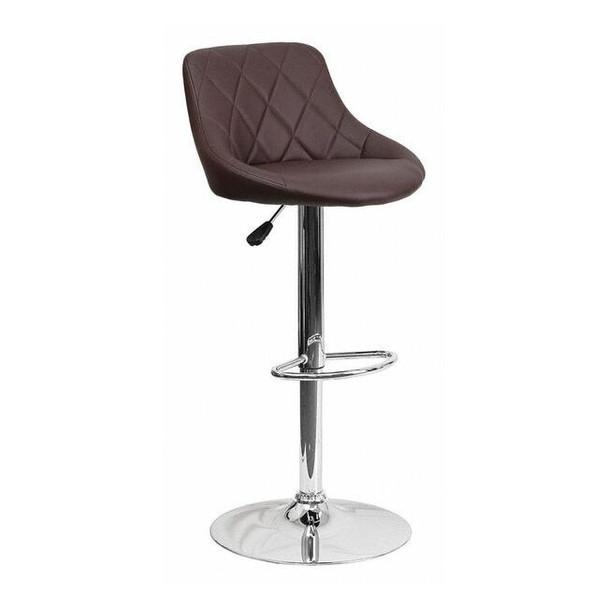 Brown Vinyl Barstool, Adj Height, Seat Height Range: 23" to 32"
