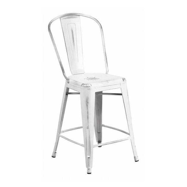 Flash Furniture Distressed White Metal Stool ET-3534-24-WH-GG