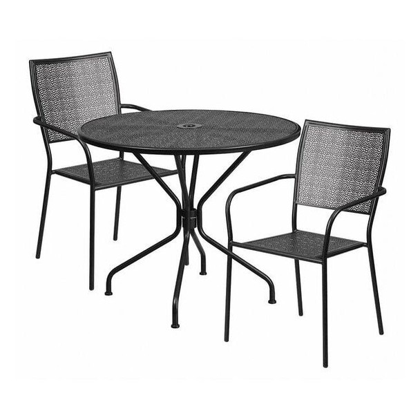 35.25" Round Black Steel Table with 2 Chairs