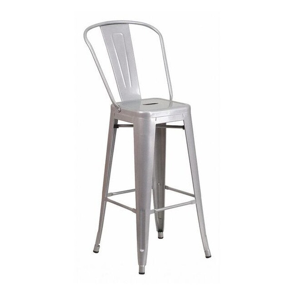 30" High Silver Metal Indoor-Outdoor Barstool