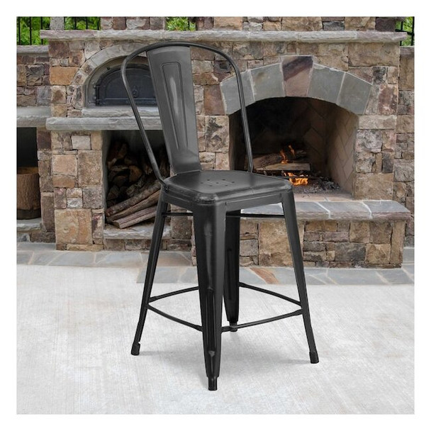 Flash Furniture Distressed Black Metal Stool,PK4 4-ET-3534-24-BK-GG