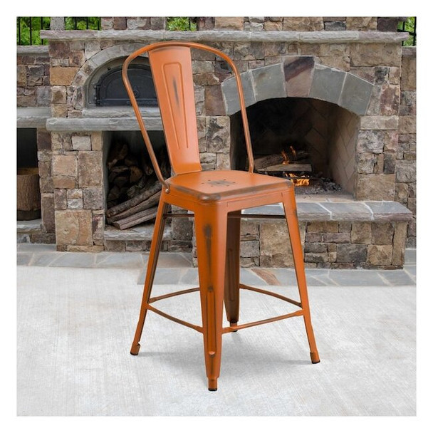 Flash Furniture Distressed Orange Metal Stool,PK4 4-ET-3534-24-OR-GG