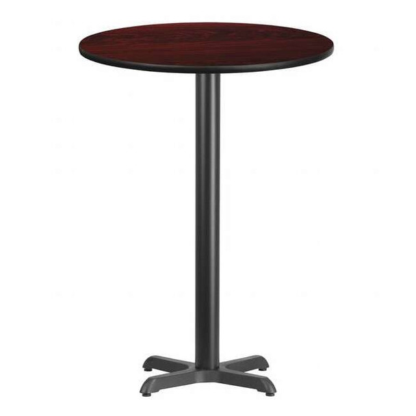 Round Mahogany Laminate Table w/Rnd Base,30", Laminate Top, Wood Grain