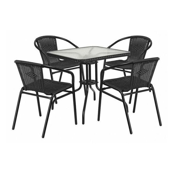 Square Table Set, Aluminum, Glass, Metal, Plastic, Rattan, Clear