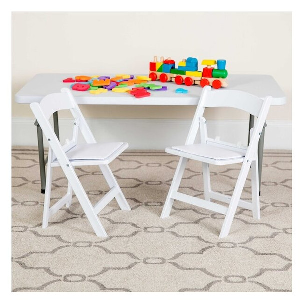 Kids White Resin Folding Chair with White Vinyl Padded Seat,PK11