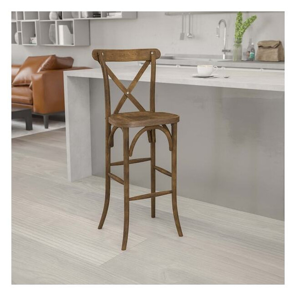 HERCULES Series Dark Antique Wood Cross Back Barstool,PK2