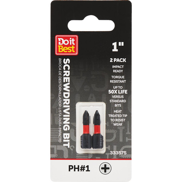 Do it Best 1 In. Phillips #1 Impact Ready Screwdriver Bit (2-Pack) QJDIB-SC-001