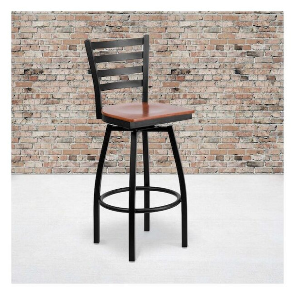 Flash Furniture Black Ladder Stool-Cherry Seat,PK2 2-XU-6F8B-LADSWVL-CHYW-GG