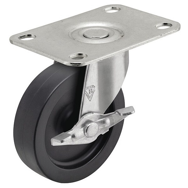 3" X 13/16" Non-Marking Polyolefin Swivel Caster, Side Brake, Loads Up To 120 lb
