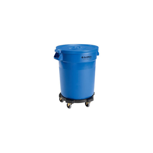 Global Industrial Plastic Trash Can with Lid & Dolly - 20 Gallon Blue