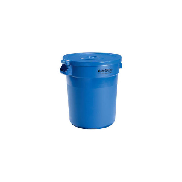 Global Industrial Plastic Trash Can with Lid - 20 Gallon Blue