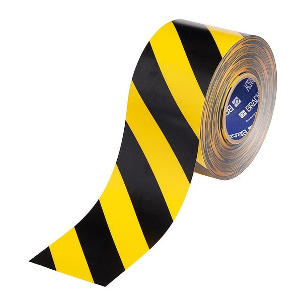 Brady Floor Marking Tape,Black/Ylw,4"W,100ft 177024