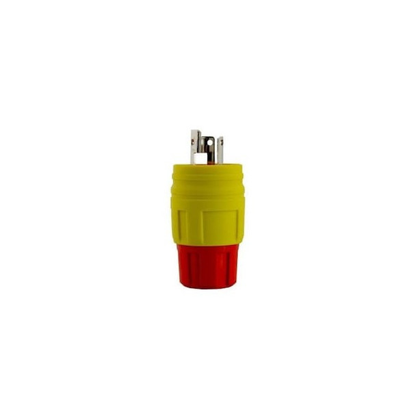 Watertight Locking Plug, L6-15P, 15 A, 250V AC, Single Phase, 2 Pole, Yellow
