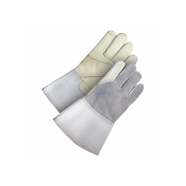 Bdg Welding Gloves, Gauntlet Cuff, Wing Thumb, Gray/Tan, S, 1 PR 60-1-650-S