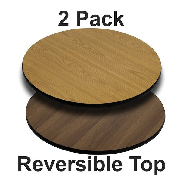 Flash Furniture Round Reversible Top,Natural/Walnut,42", PK2 2-XU-RD-42-WNT-GG