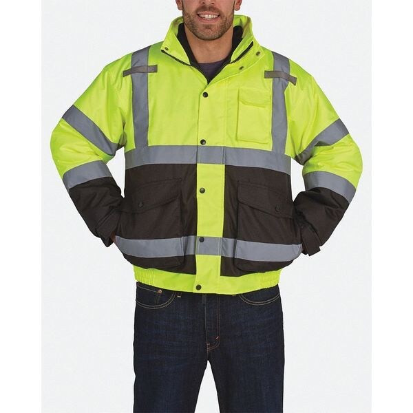 Men's Hi-Vis Bomber Jacket, Teflon Fabric, Black/Yellow, 3XL