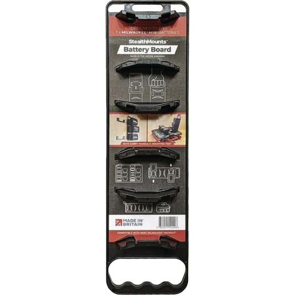 StealthMounts Battery Board with Handle for Milwaukee M18 Batteries BD-MW18-HF-1