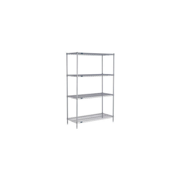 Nexel 4 Shelf Nexelate Silver Epoxy Wire Shelving Unit Starter 48""W x 30""D x 7
